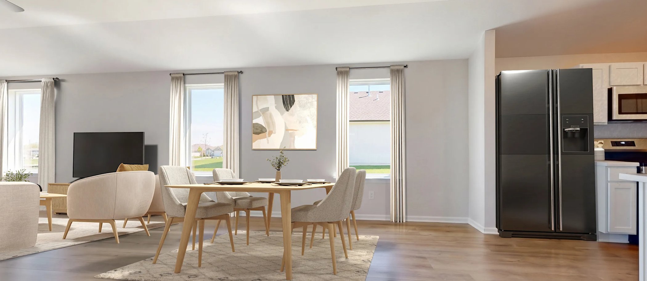Open-concept main living and dining areas