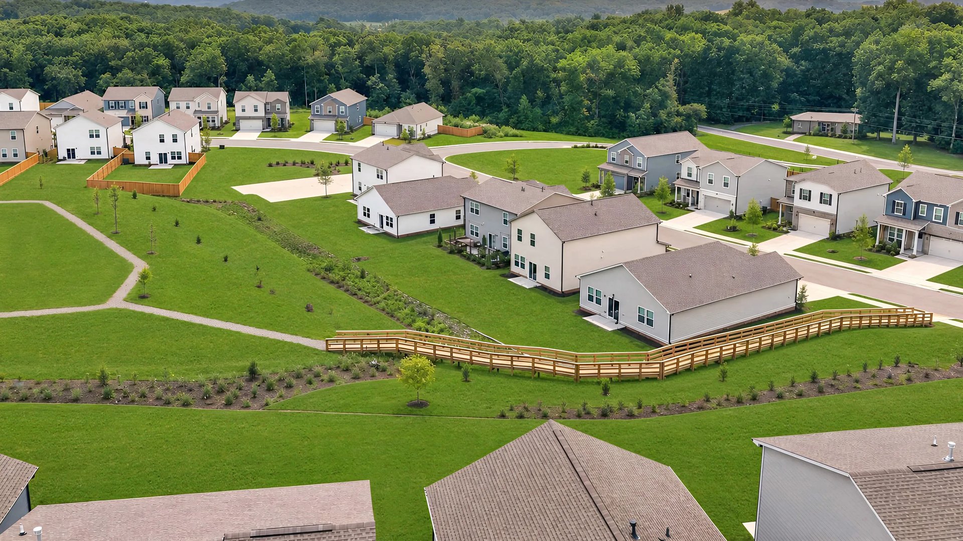 Aerial of a trail winding throughout homes (Trail in Summit View)