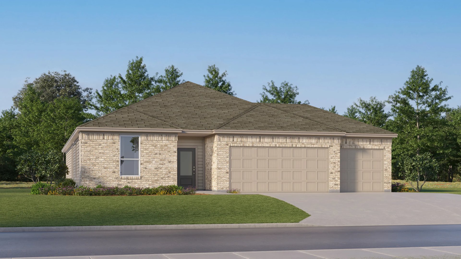 Home exterior render streetview (Santana at 1042 Flint Ridge Loop, Classic 3-Car & Woodbridge Collections)