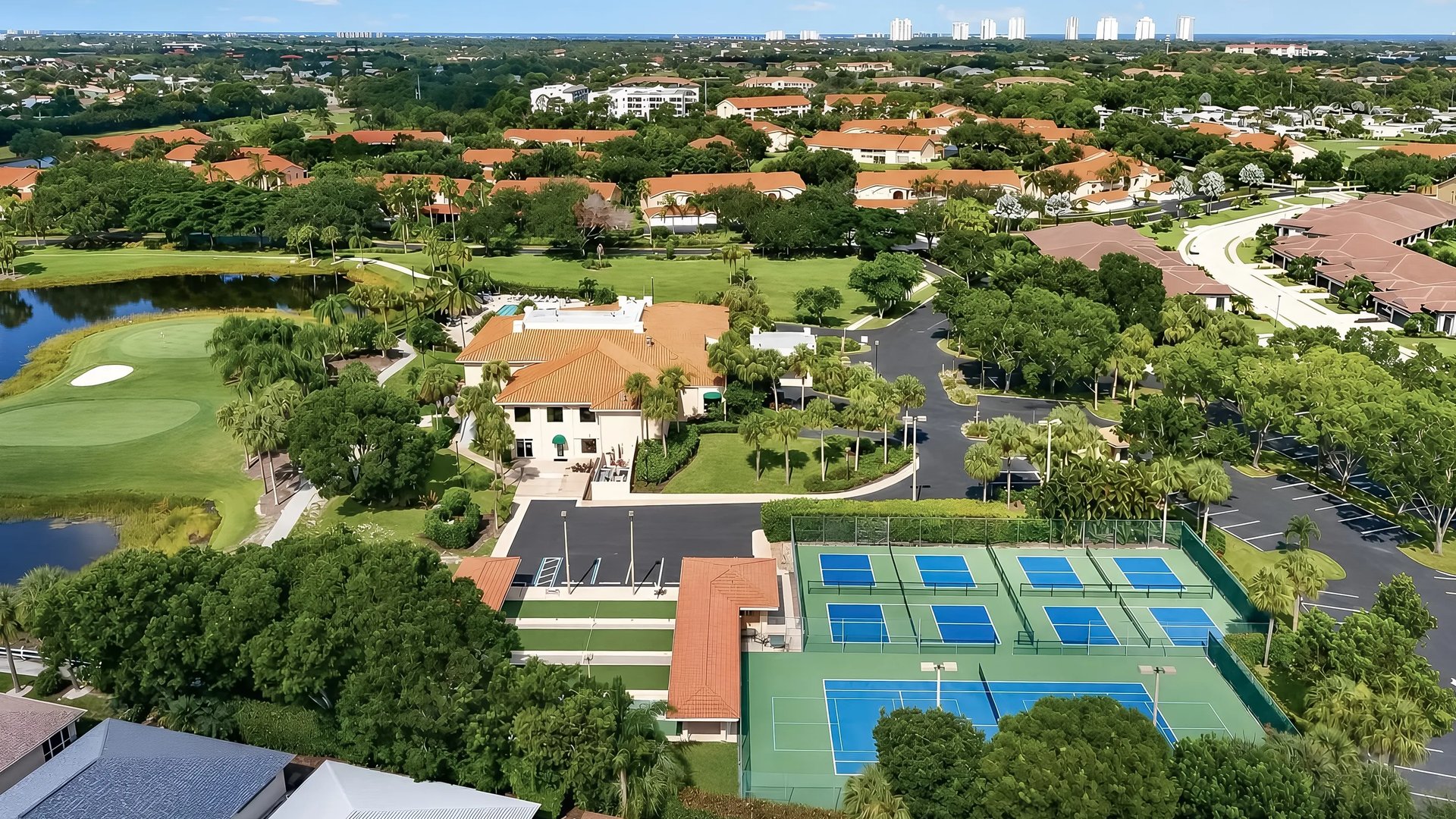 Aerial of pickleball courts in the community (Pickleball Court in Natura at Bonita Fairways)
