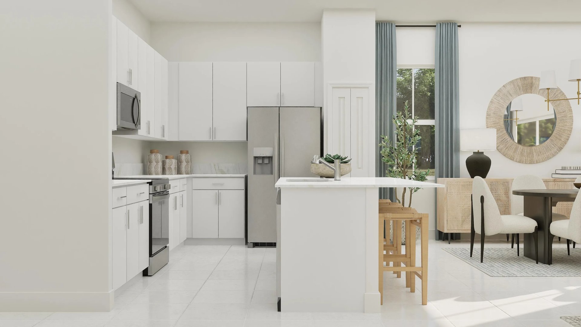 Side view of kitchen island