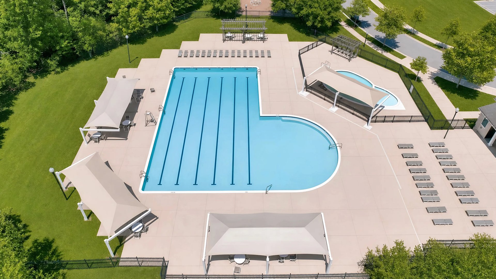Aerial of swimming pool with lap lanes (Swimming Pool in Fairway Village at St. Charles)