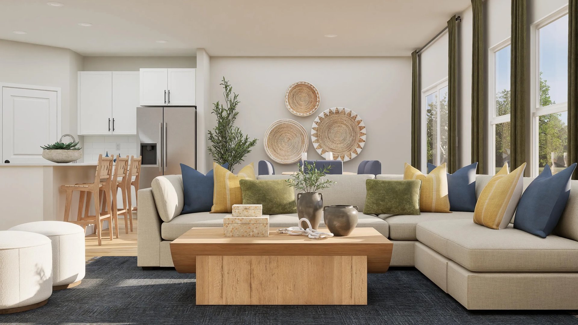 Great Room, kitchen and dining area