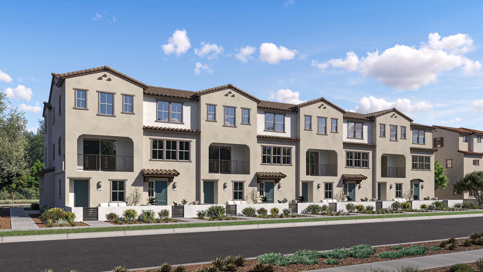 Townhome exterior render streetview